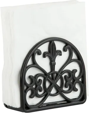 Fleur De Lis Design Cast Iron Napkin Holder, By Home Basics (Black) / Napkin Holders For Kitchen/Table Napkin Holder With Non-Skid Feet/Doubles As Storage For Small Papers