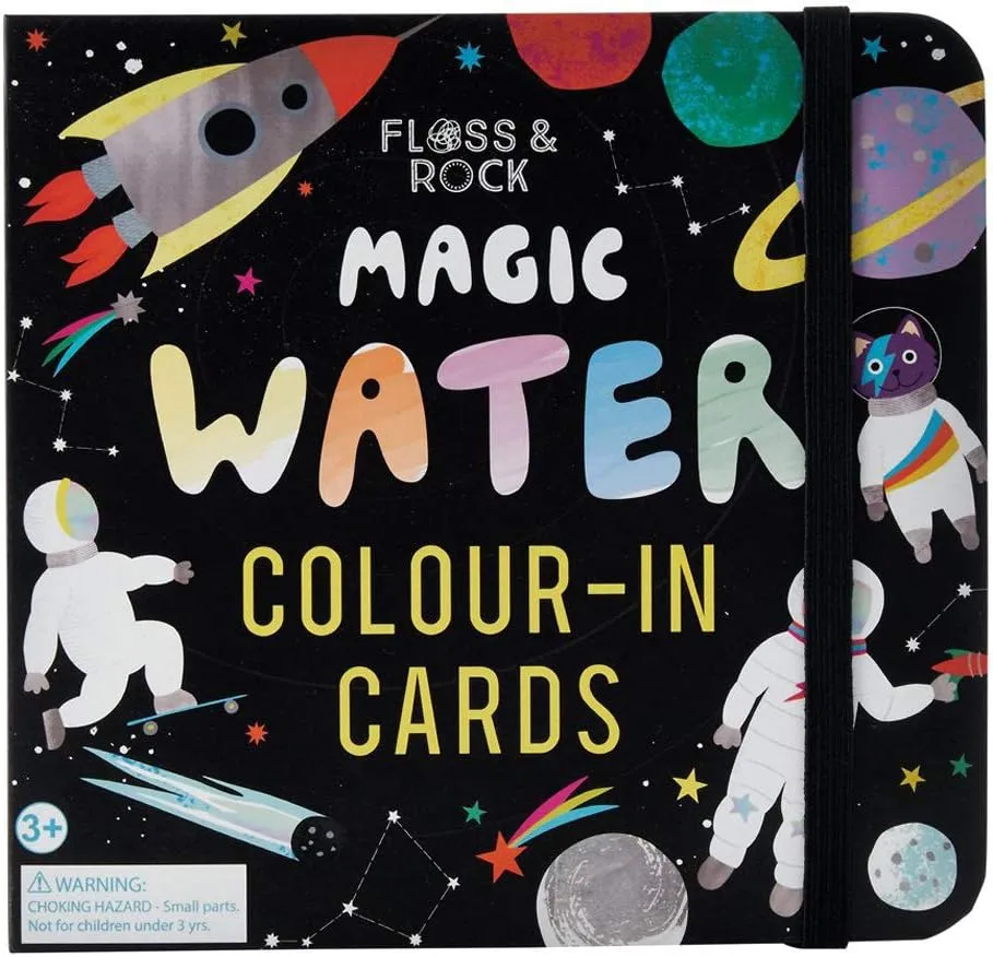 Floss & Rock Magic Water Cards - Space Theme - Reusable & Portable - Discover Colors & Patterns That Appear and Disappear - Educational Toy for Kids with Water Pen and Travel Case