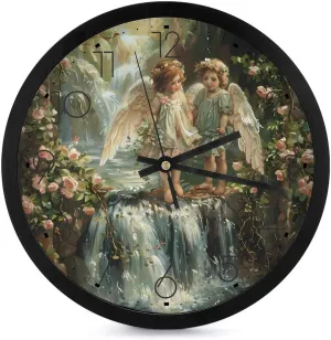 Flower Angels Wall Clock 10 Inch Silent Non-ticking Battery Operated Decorative Clock for Kitchen Bedroom