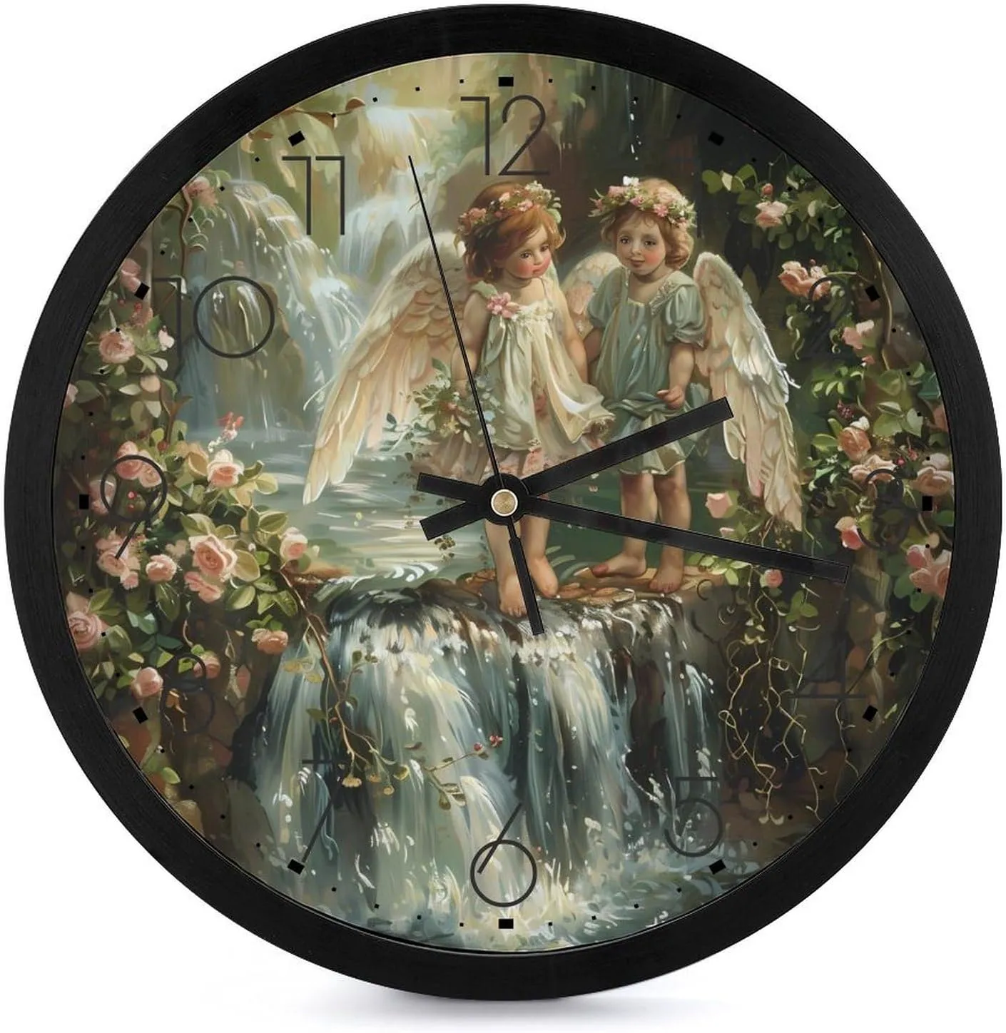 Flower Angels Wall Clock 10 Inch Silent Non-ticking Battery Operated Decorative Clock for Kitchen Bedroom