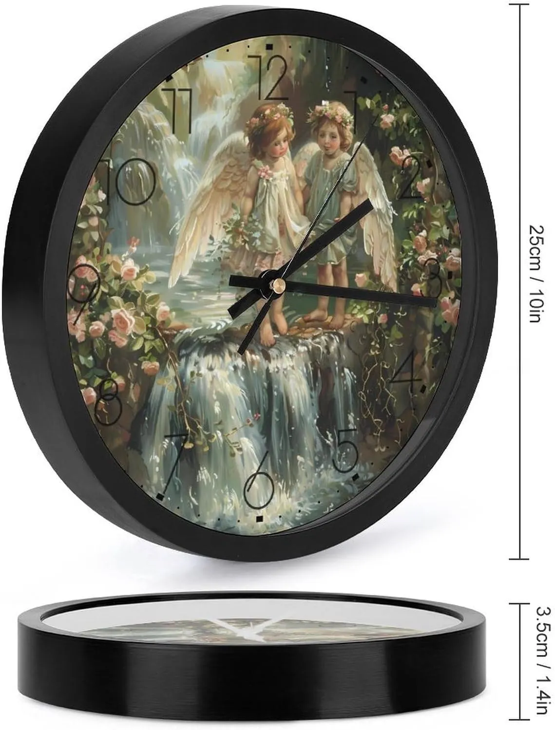 Flower Angels Wall Clock 10 Inch Silent Non-ticking Battery Operated Decorative Clock for Kitchen Bedroom