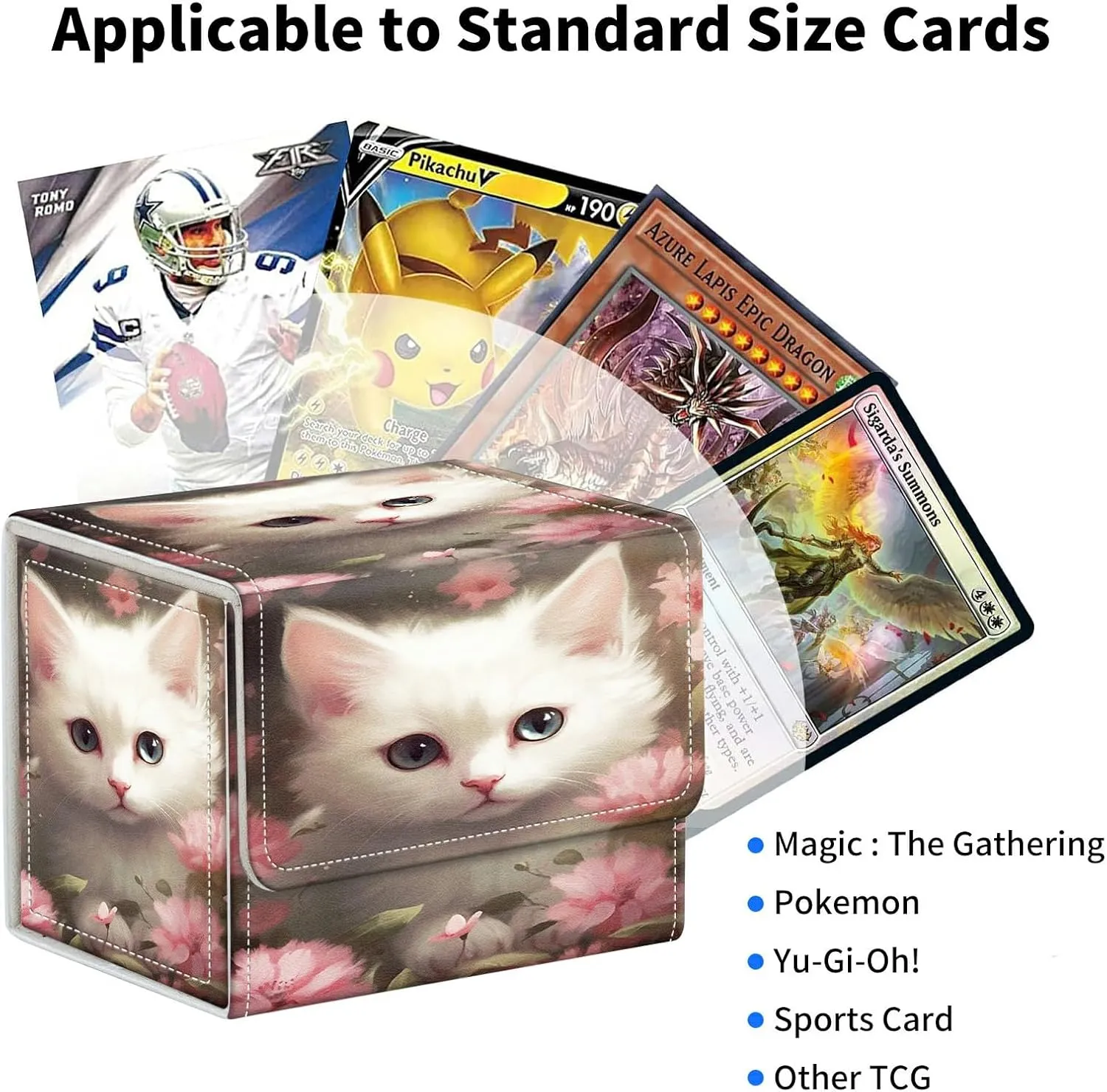 Flower Cat Card Deck Box Organizer, 100  Sleeved Cards Deck Case For Trading Cards, Leather Magnetic Closure Commander Deck Box Holds Magnetic Card Storage Box Fits for MTG TCG CCG