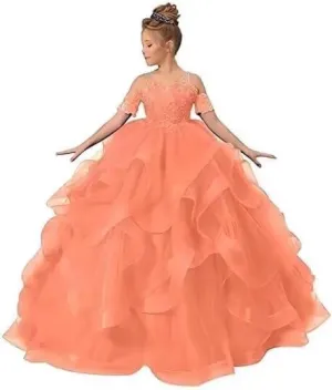 Flower Girl Dresses for Wedding Beaded Applique Princess Kids Pageant Dress Tulle Long Party Ball Gown