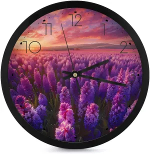 Flowers Purple Hyacinth Wall Clock 10 Inch Silent Non-ticking Battery Operated Decorative Clock for Kitchen Bedroom