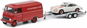 FloZ for Schuco for Mercedes for Benz L319 Van with for Porsche for 911RS & Car Trailer 1:43 Truck Pre-Built Model