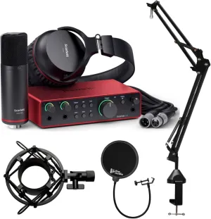 Focusrite Scarlett 2i2 Studio 4th Gen USB Audio Interface - Professional Recording Solution with High-Performance Preamps Bundle with Pop Filter, Microphone Stand, and Shock Mount (4 Items)