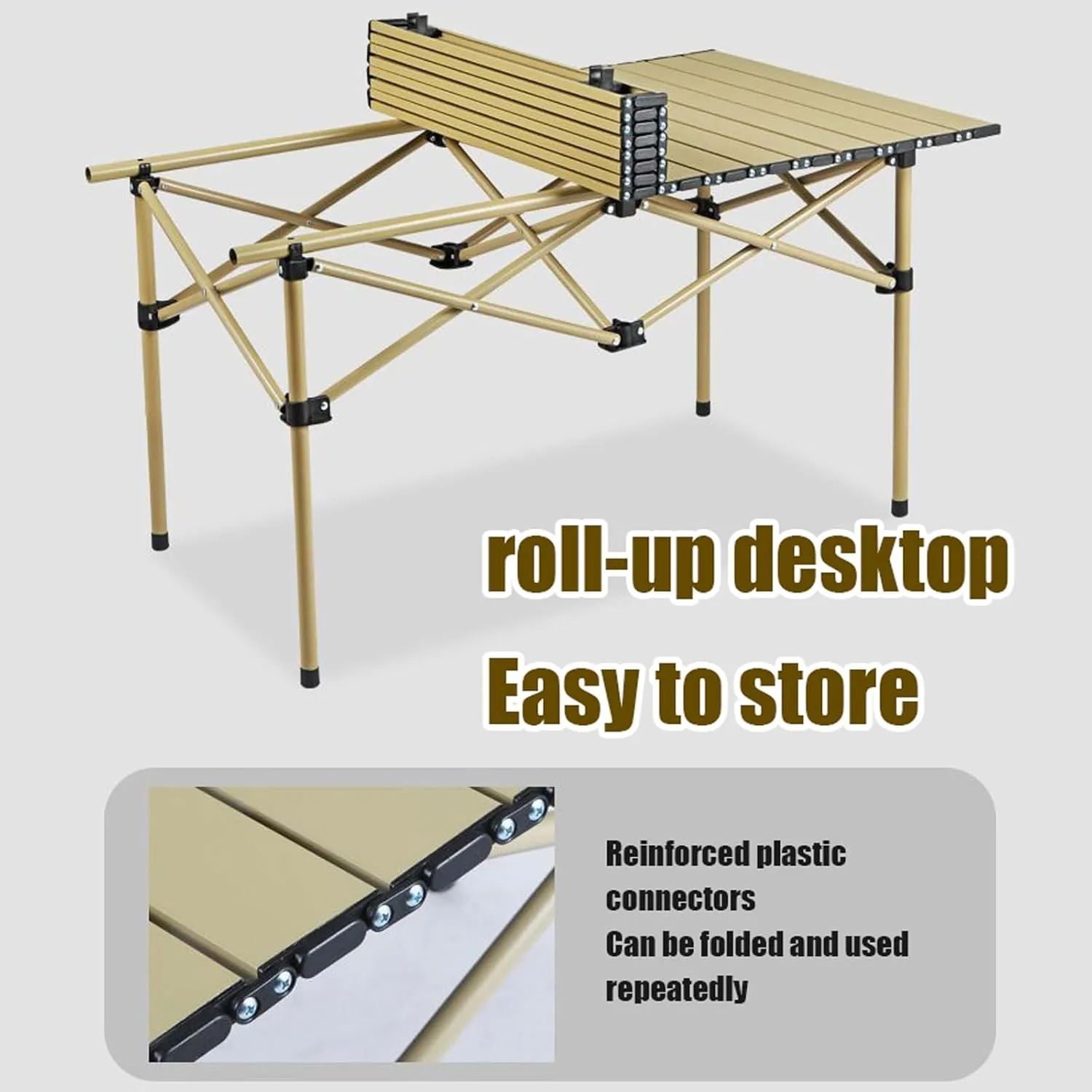 Folding Camping Table & airs Set, Lightweight Carbon Steel Roll-up Top Picnic Table Portable Outdoor Bea air Set for BBQ Garden Hiking Fishing