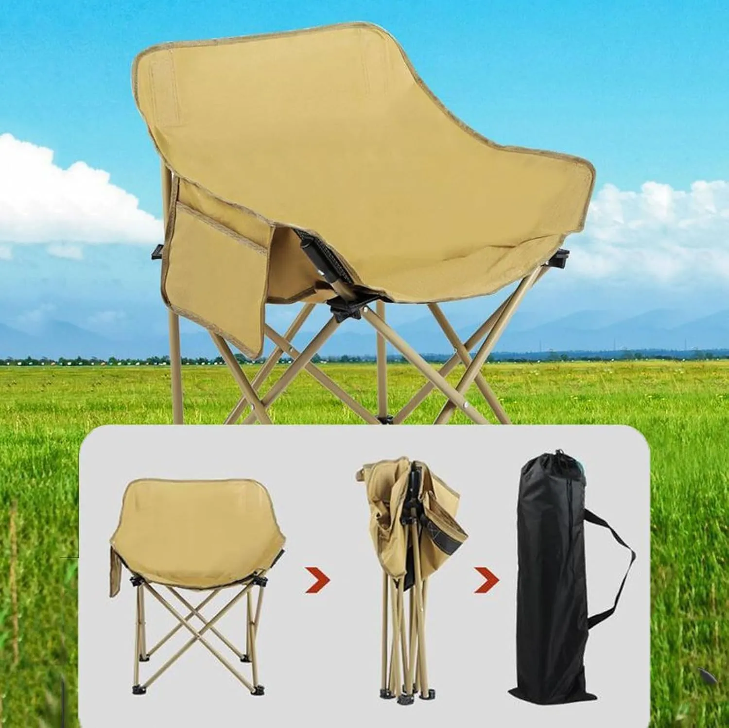 Folding Camping Table & airs Set, Lightweight Carbon Steel Roll-up Top Picnic Table Portable Outdoor Bea air Set for BBQ Garden Hiking Fishing