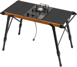 Folding Camping Table with Stove Portable Folding Kitchen Table Aluminum Cook Station with Carrying Bag Quick Set-up for Picnics, BBQ, RV Traveling(B)