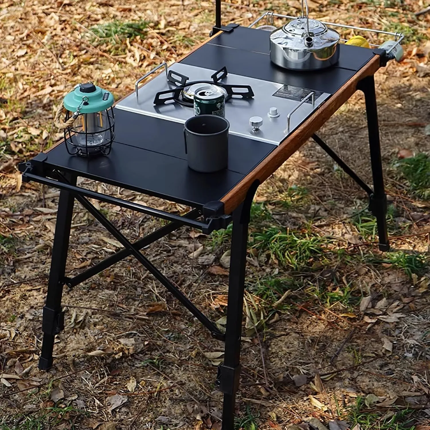 Folding Camping Table with Stove Portable Folding Kitchen Table Aluminum Cook Station with Carrying Bag Quick Set-up for Picnics, BBQ, RV Traveling(B)