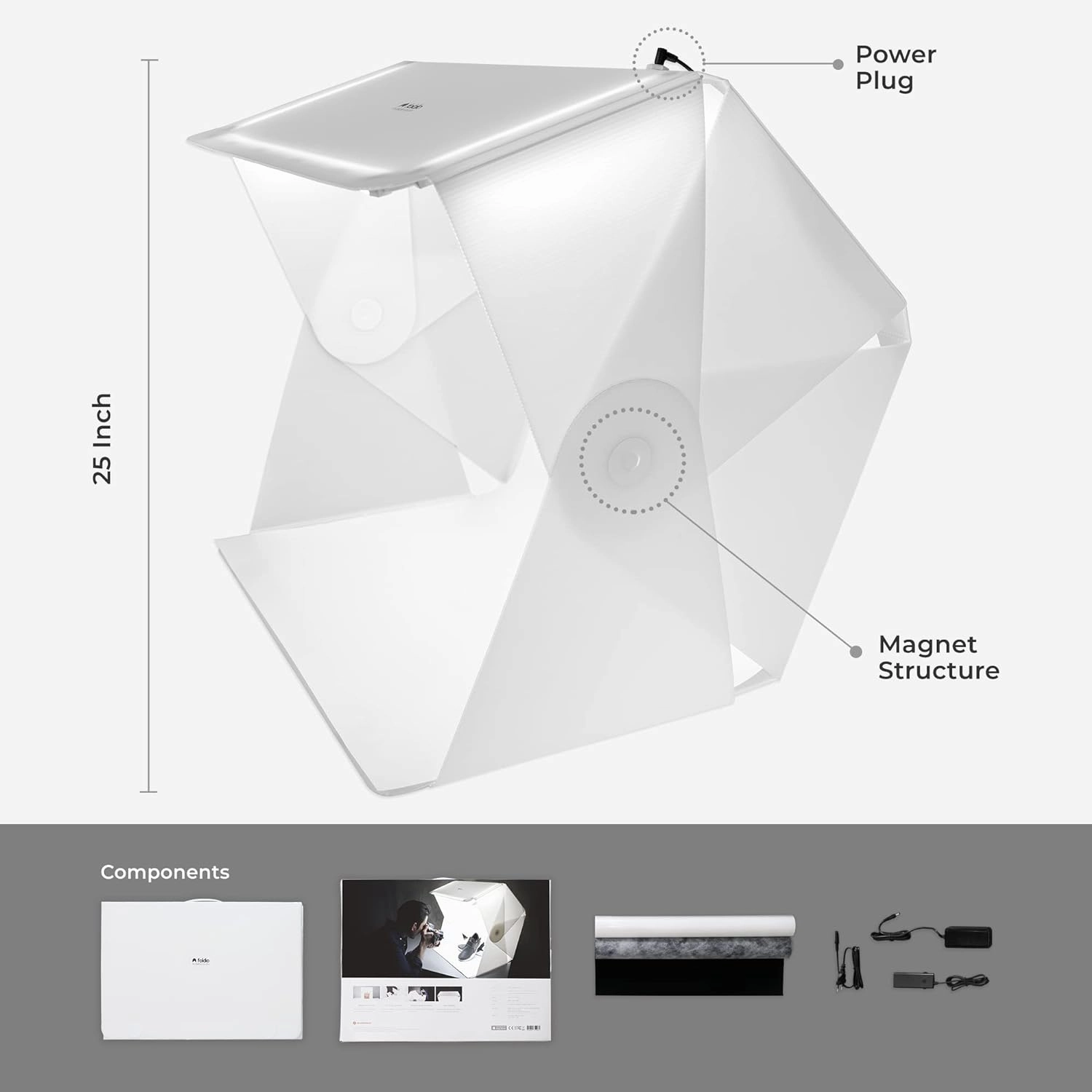 Foldio3 (25inch Lightbox for Product Photography / 25" x 25" / Portable Studio, Dimmable LED Chips, CRI 97 , Background Sheet Included | ORANGEMONKIE | World 1st All-in-one Photo Studio)