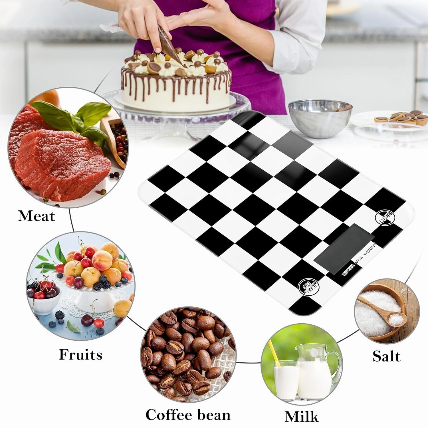 Food Scale Kitchen Scale Food Scales Digital Weight Grams and Ounces Small Electronic Food Scale for Baking Cooking Checkered Black White