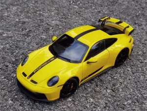 for NOREV for Porsche New for 911 for 992 for GT3 2021 Yellow Floral Version with Tail Wing 1:18 Car Pre-Built Model