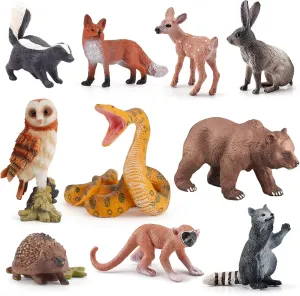 Forest Animal Figure Realistic Playset 10PCS Woodland Animal Figurines Toys Set Cake Toppers School Project Diorama Model Toy for Kids Fox Figurine Deer Figurine