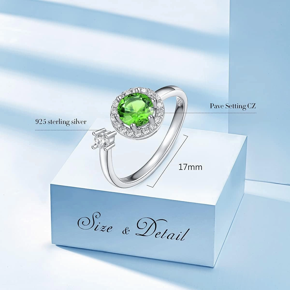 FOREVER QUEEN Birthstone Rings for Women 925 Sterling Silver Womens Month Ring Adjustable Ring Anniversary Birthday Mother's Day Jewelry Gift for Wife Mom Daughter Friend