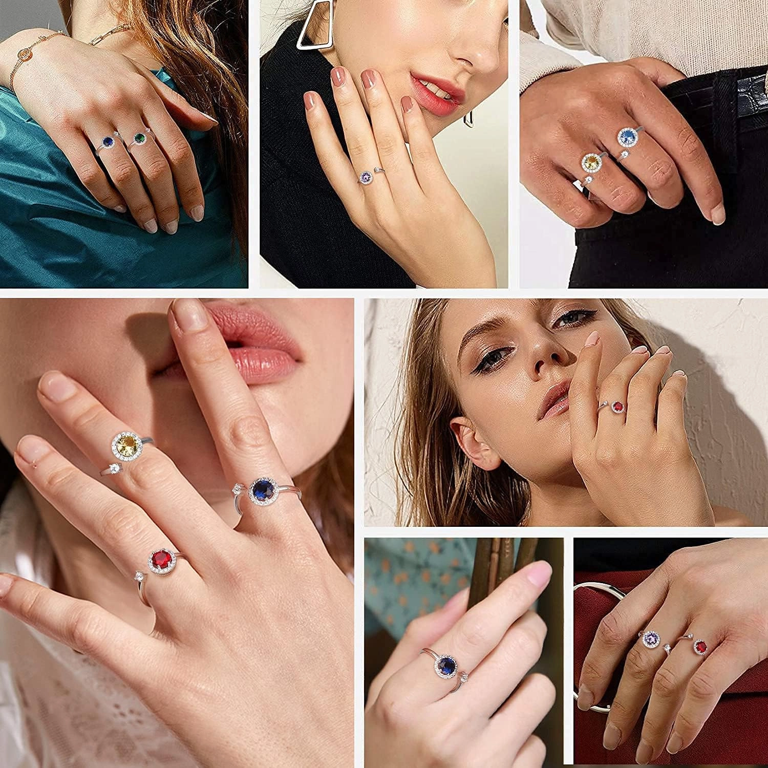 FOREVER QUEEN Birthstone Rings for Women 925 Sterling Silver Womens Month Ring Adjustable Ring Anniversary Birthday Mother's Day Jewelry Gift for Wife Mom Daughter Friend
