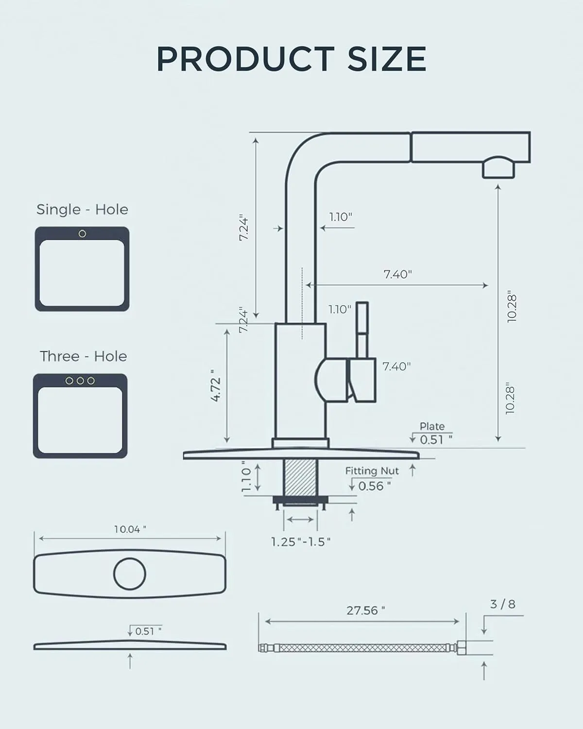 FORIOUS Chrome Kitchen Faucets Pull Out Sprayer Stainless Steel, Single Handle Classic Sink Faucet with Deck Plate for 1 or 3 Holes, Suitable for Bar RV Farhouse Laundry