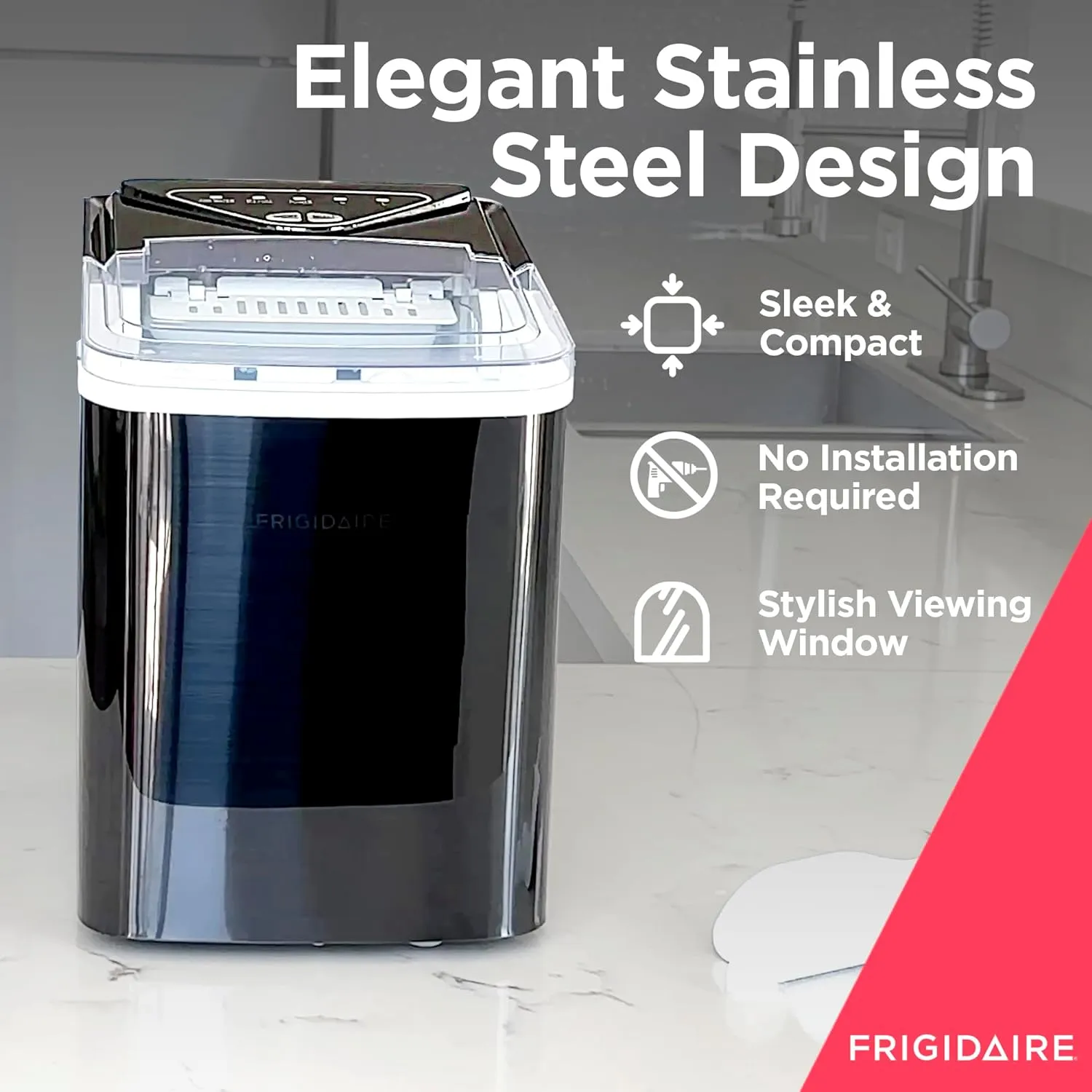 Frigidaire EFIC123-SSBLACK Compact Countertop Ice Maker, 26lbs of Ice per Day, Black Stainless
