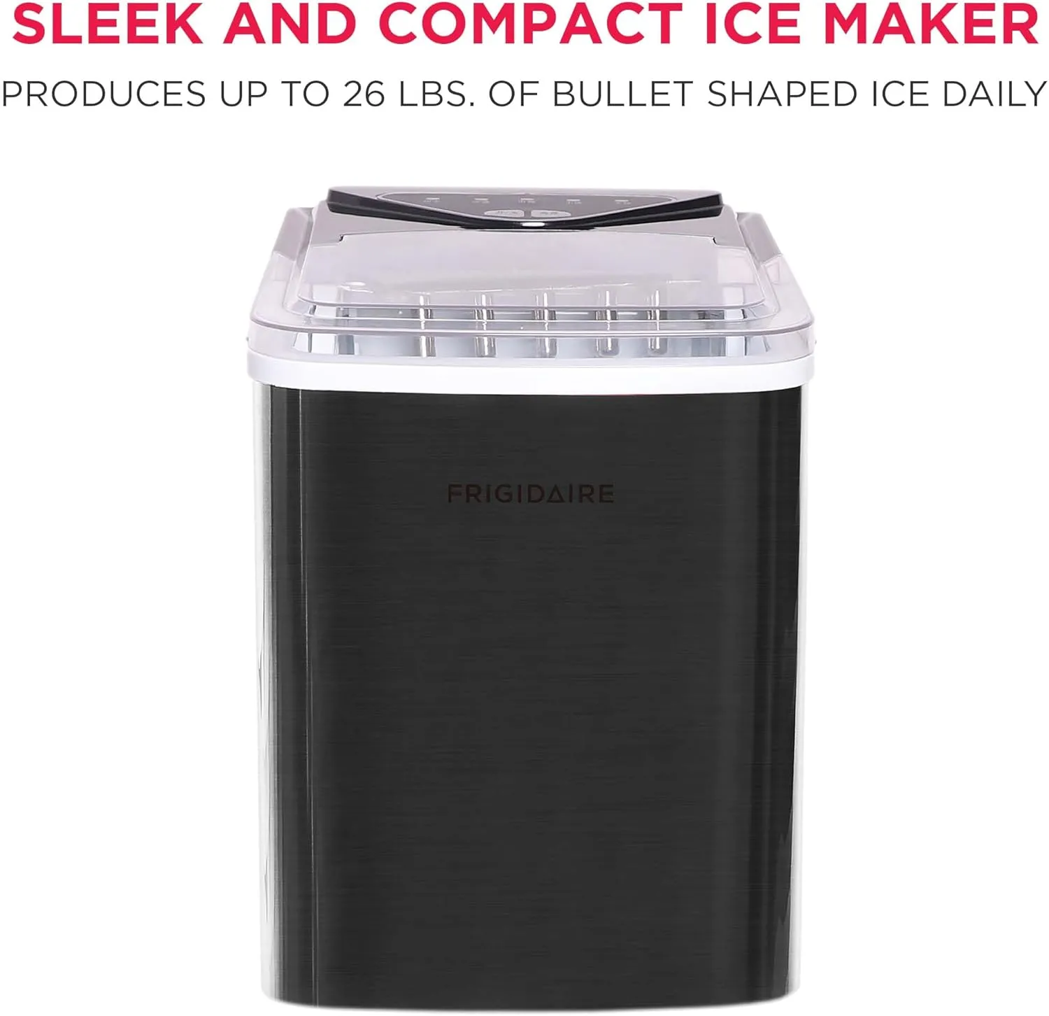 Frigidaire EFIC123-SSBLACK Compact Countertop Ice Maker, 26lbs of Ice per Day, Black Stainless
