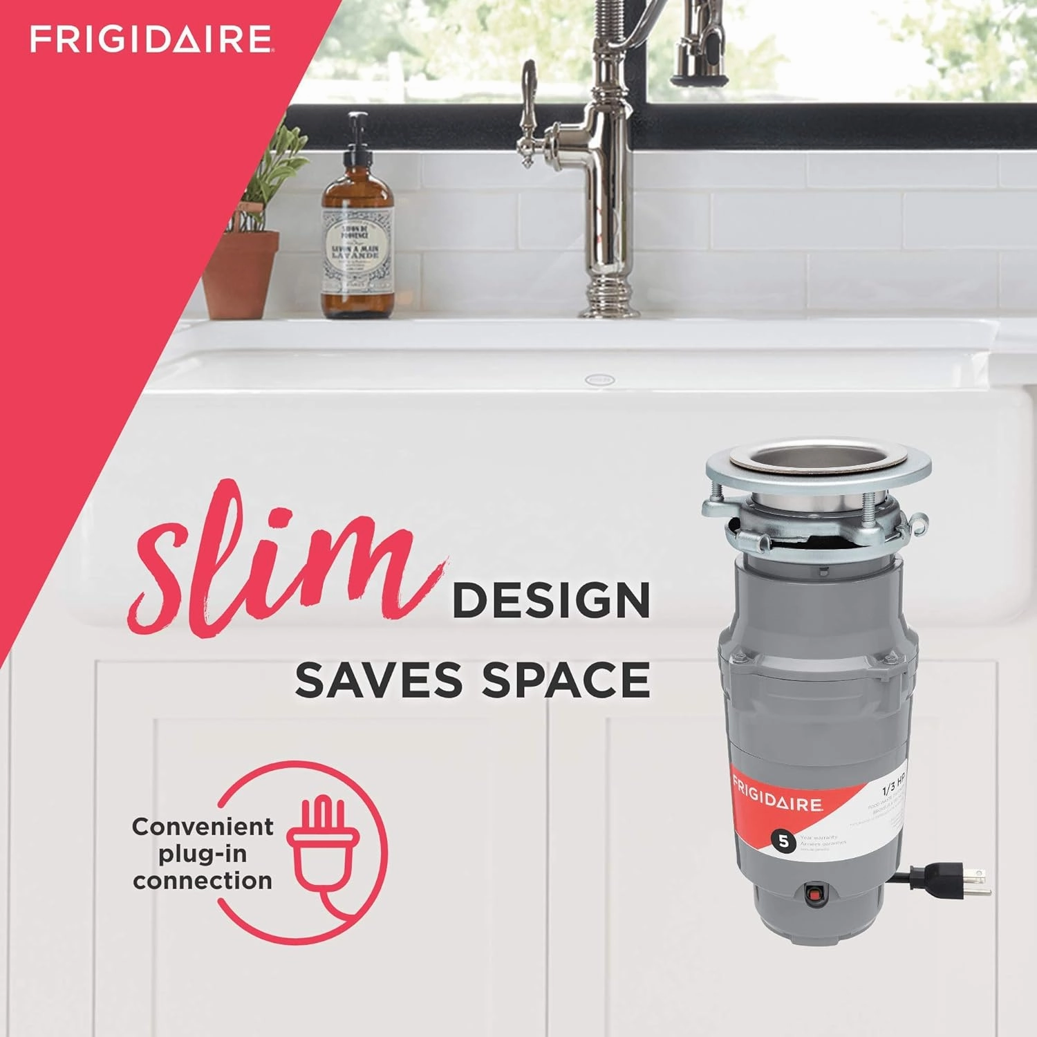 Frigidaire 1/3 HP Corded Garbage Disposal for Kitchen Sinks | FF03DISPC1