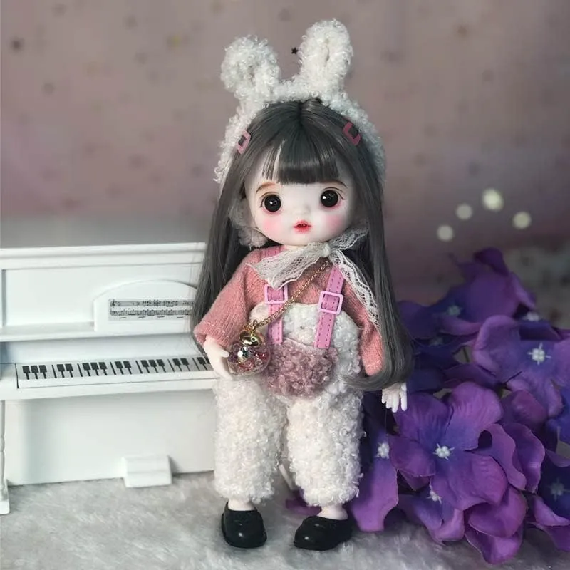 Full Set 16cm Mini BJD Dolls, 1/8 Ball Jointed Girl Doll, with Fashion Clothes Full Set Outfits Shoes Wigs Face Makeup, Best Gifts for Kids Girls (40#)