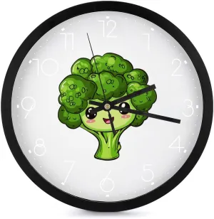 Funny Cartoon Broccoli Wall Clock 10 Inch Silent Non-ticking Battery Operated Decorative Clock for Kitchen Bedroom
