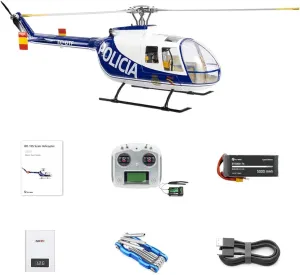 FunXylophy RC Helicopter for Adult, Fly Wing BO105 470 Size 2.4G 6CH Military RC Helicopter Model with GPS Smart System and Four Flight Modes, Adjustable Left-Right Handed Controls (RTF Version)