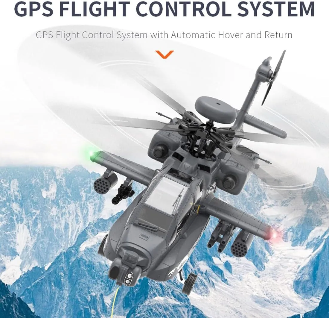 FunXylophy RC Helicopter for Adults, 1/32 Scale F11-S AH64 2.4G 6CH Dual-axis Co-Drive Flybarless RC Helicopter with GPS Flight Control System (RTF GPS Smart Version)