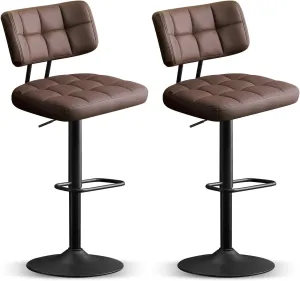 Furniliving Upholstered Bar Stools Set of 2, Faux Leather Swivel Bar Stools with Back, Adjustable Counter Height Barstools for Kitchen Island, Dining Space, Brown