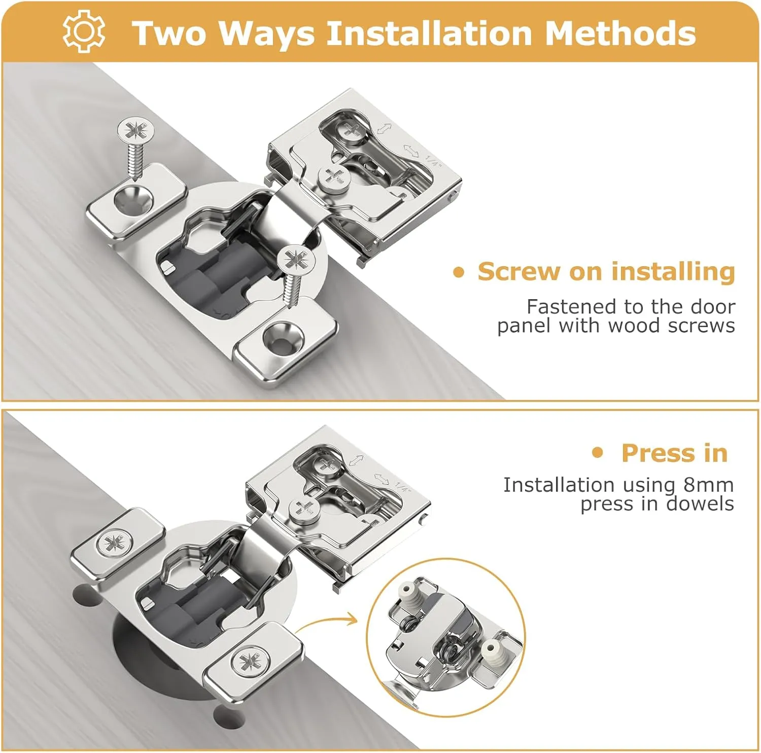 Furniware 20 Pieces 1/4" Small Overlay Concealed Face Frame Hinges, 105° Open Angle 4 Level Soft Close Screw On Compact Cabinet Hinge,for Face Frame Door, Soft Close On/Off Switch, Self Closing