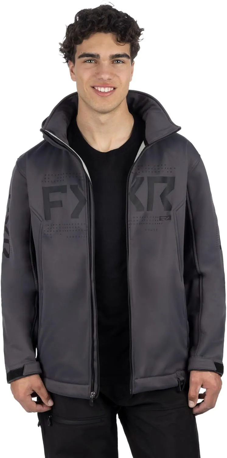 FXR Mens Helium Softshell Jacket HydrX Adjustable Hood/Hem Pockets Asphalt/Black