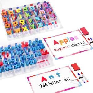 Gamenote Classroom Magnetic Alphabet Letters Kit 234 Pcs with Double - Side Magnet Board - Foam Alphabet Letters Colorful Set & Blue and Red Set for Kids Spelling and Learning