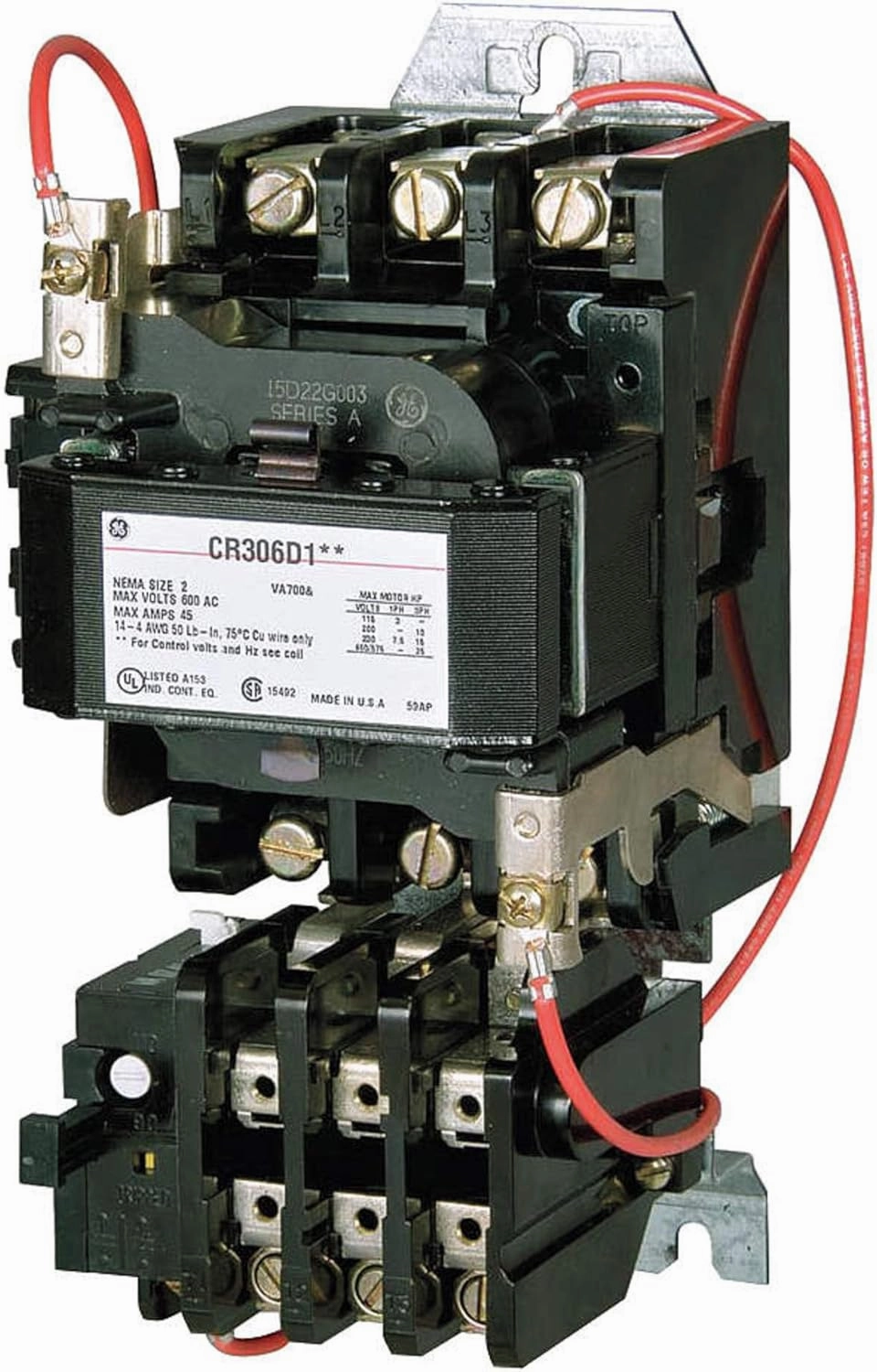 GE (General Electric) - CR306D103 - GE Magnetic Motor Starter: Non-Reversing, 3 Poles, NEMA Size 2, 45 A, 240V AC Coil