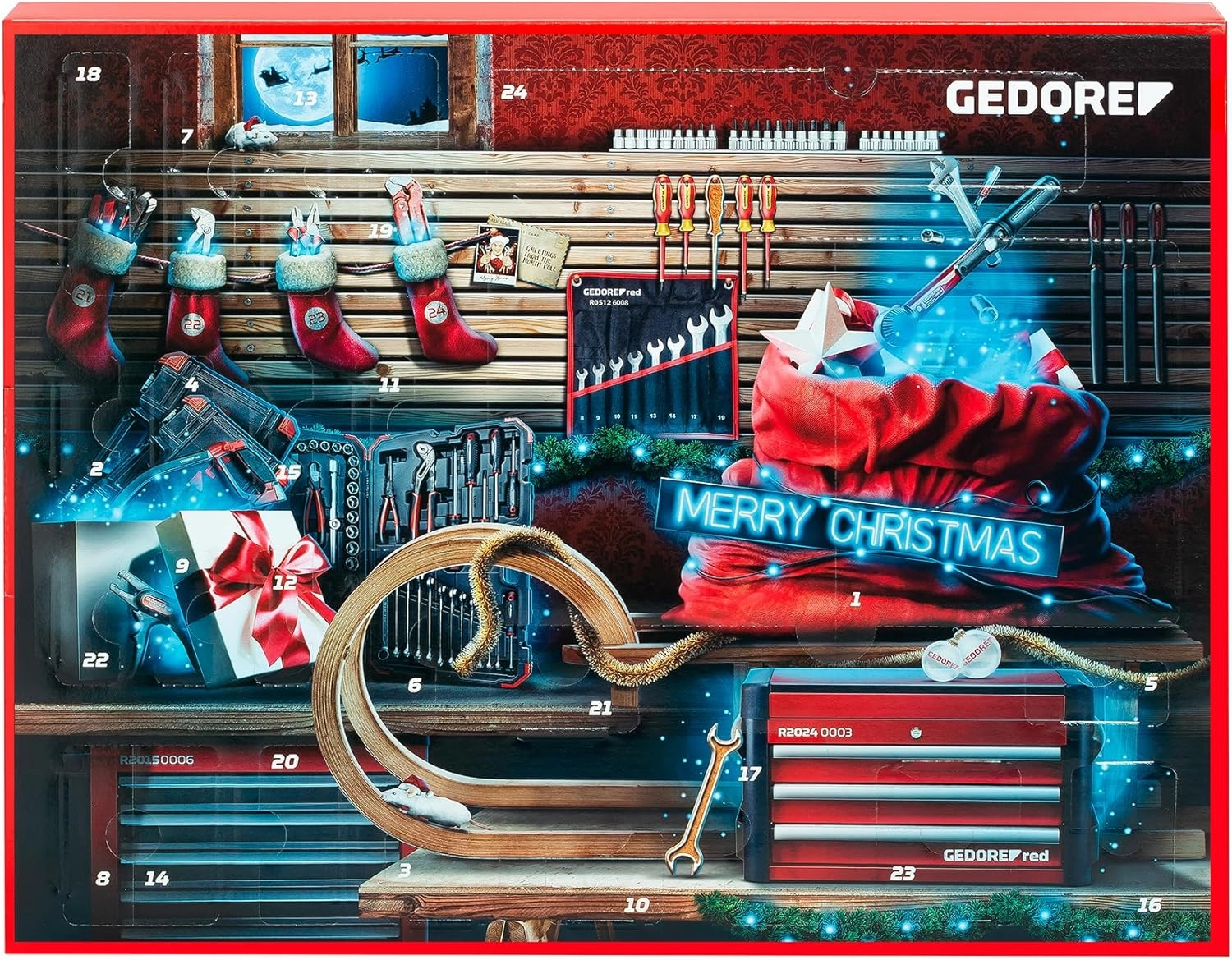 GEDORE 3304901 Red R33003044 Advent Calendar 2023, 44 Pieces, Advent Calendar for Men, Men, Gift, Tool Advent Calendar 2023