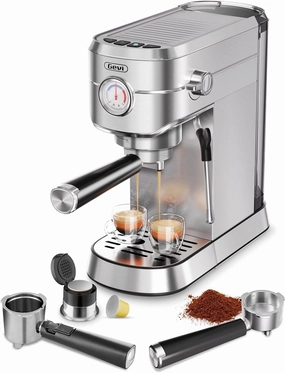 Gevi Espresso Machine 20 Bar with Portafilter for Nespresso Original Capsules and Coffee Powder, Professional Espresso Maker with Milk Frother, Super-Automatic Espresso Machines, Gift for Coffee Lover