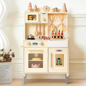 Giant bean Wooden Play Kitchen, Toddler Kitchen Playset, with Microwave Play Sink Ice Maker Oven Cookware Accessories Playset, Pretend Play Food Toys for 3  Year Old Boys Girls