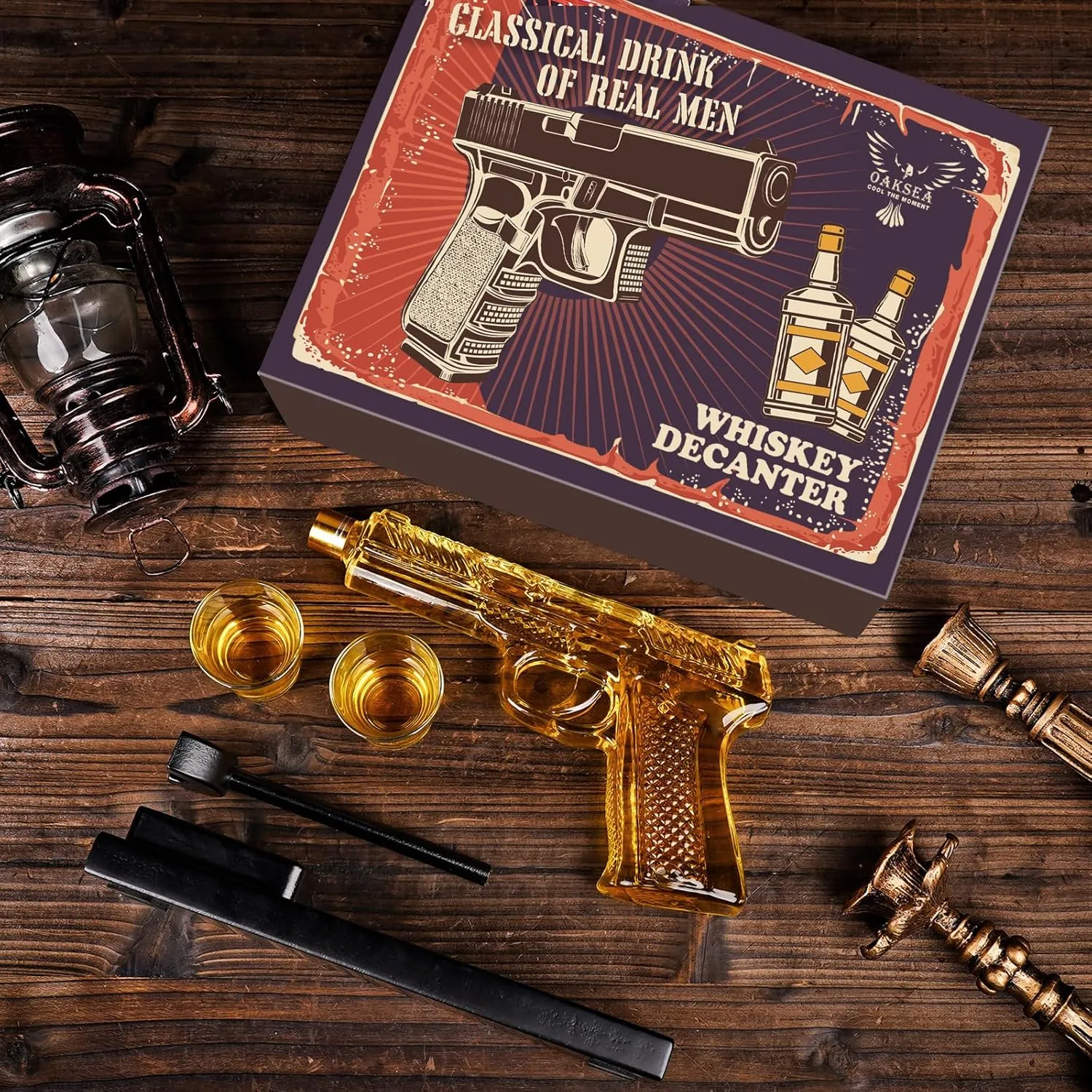 Gifts for Men Dad, Fathers Day Unique Anniversary Birthday Gift for Him Husband, 9 Oz Whiskey Decanter Set with 2 Oz Shot Glasses, Cool Military Presents liquor dispenser for Home Bar Man Cave