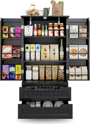 Gizoon 47" Kitchen Pantry Storage Cabinet with Drawers Freestanding Bathroom Storage Cabinets with Doors and Shelves, Small Food Pantry Cabinet for Dining Room Craft Room, Black