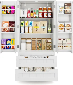 Gizoon 47" Kitchen Pantry Storage Cabinet with Drawers Freestanding Bathroom Storage Cabinets with Doors and Shelves, Small Food Pantry Cabinet for Dining Room Craft Room, White