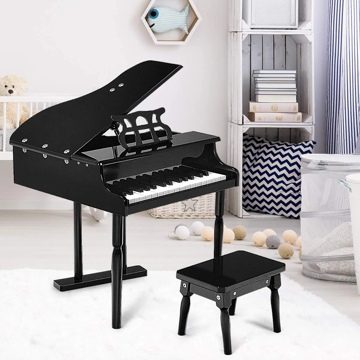 GLACER Classical Kids Piano, 30 Keys Wood Toy Grand Piano w/Bench Music Stand Full-Size Keys, Charming Tones & Sounds, Musical Instrument Educational Toy for Girls and Boys
