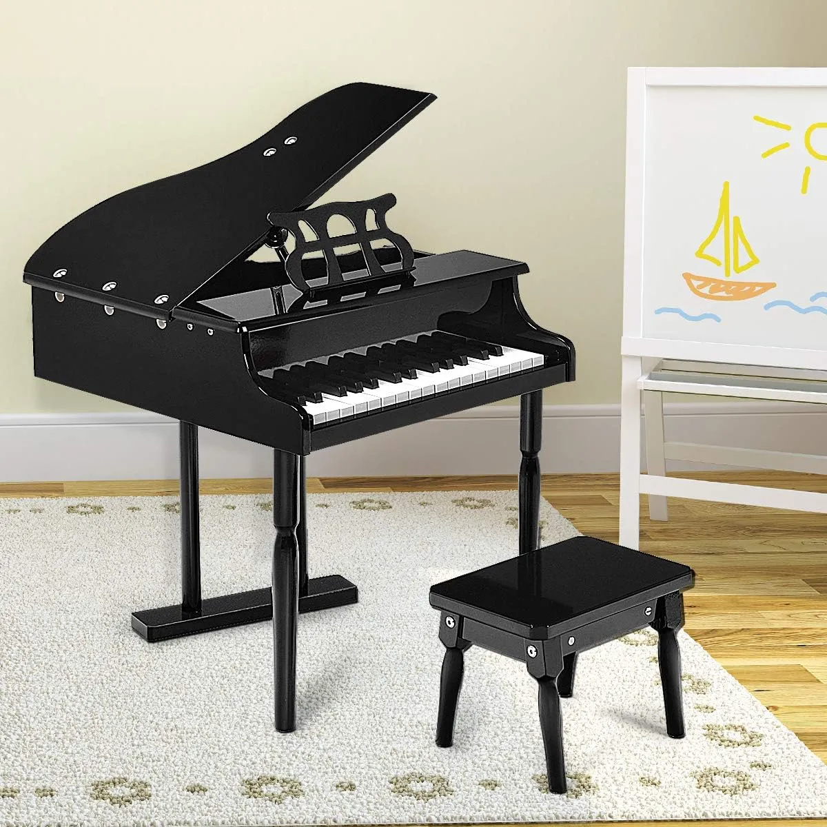 GLACER Classical Kids Piano, 30 Keys Wood Toy Grand Piano w/Bench Music Stand Full-Size Keys, Charming Tones & Sounds, Musical Instrument Educational Toy for Girls and Boys