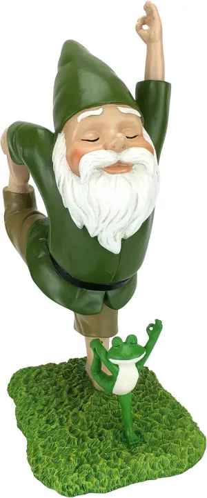 GlitZGlam Zen Gnome and Zen Frog - Lord of The Dance Pose – Tranquility and Peacefulness for Your Fairy Garden and Garden Gnomes 11” Inches Tall Miniature Gnome Figurine