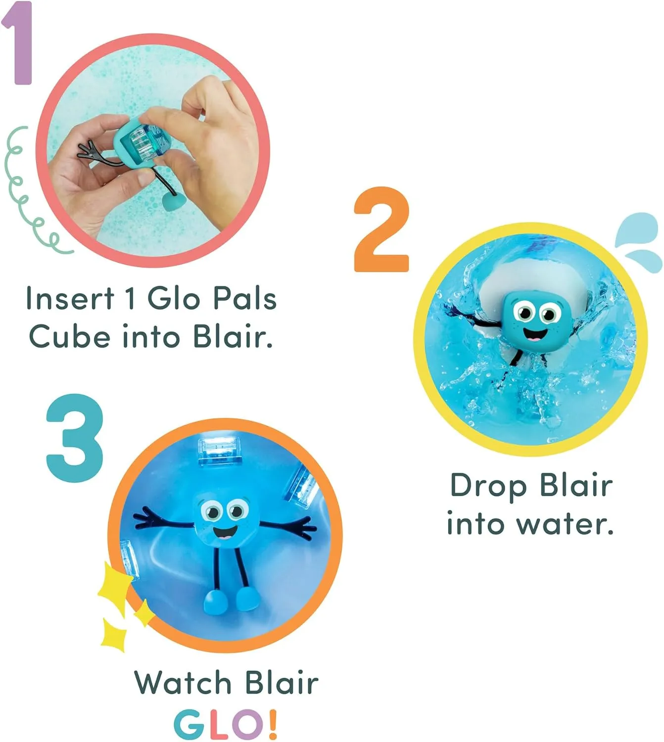 Glo Pals Water-Activated Bath Toy with 6 Reusable Light-Up Cubes for Sensory Play (Blair)