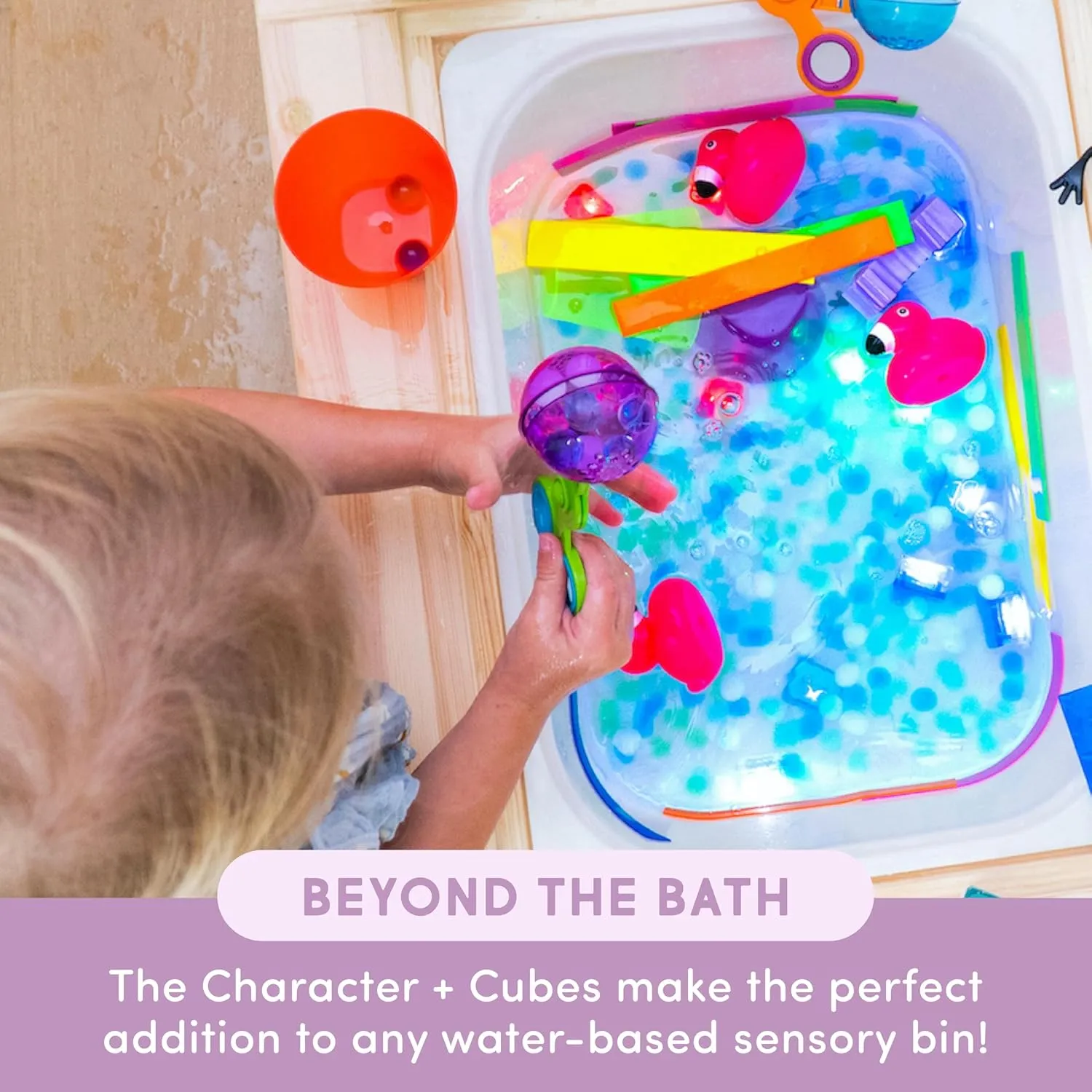 Glo Pals Water-Activated Bath Toy with 6 Reusable Light-Up Cubes for Sensory Play (Blair)