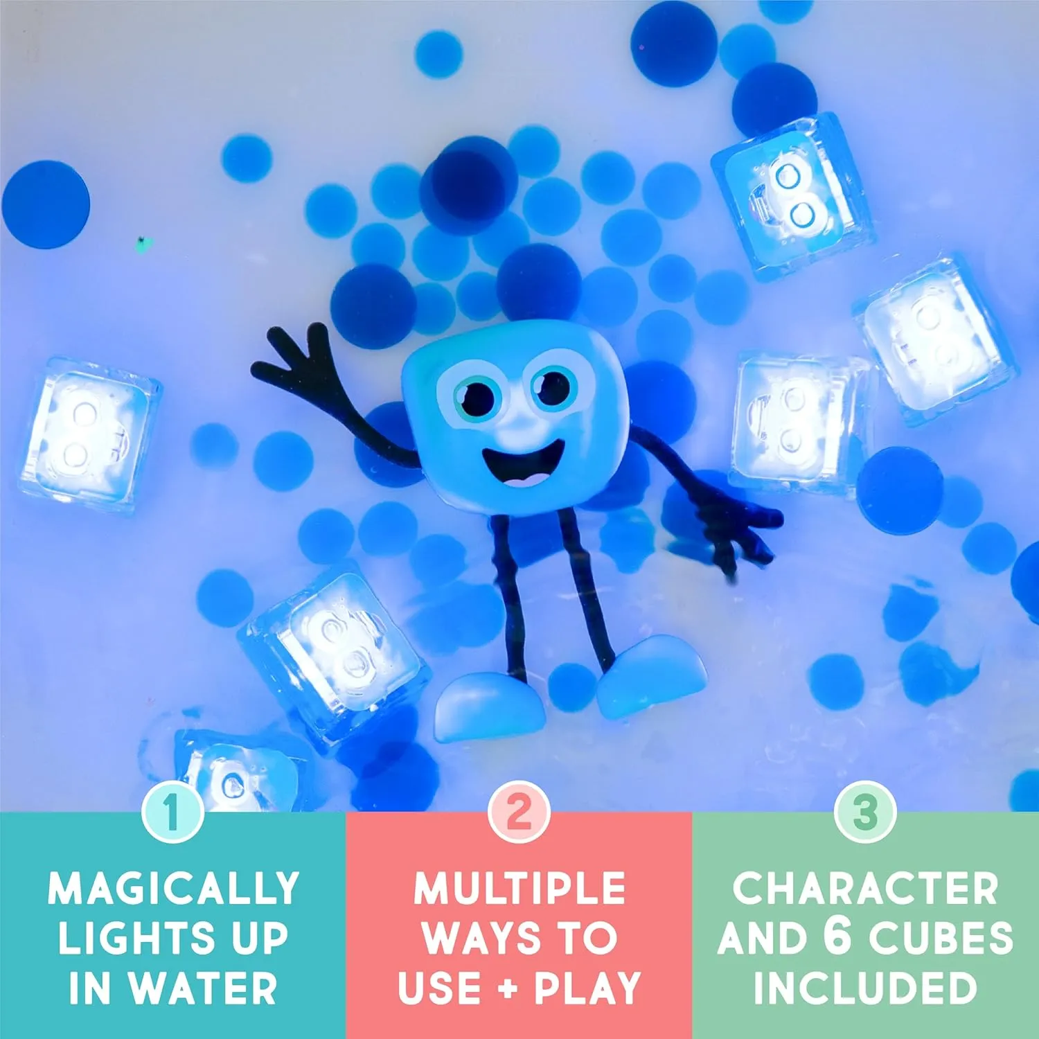 Glo Pals Water-Activated Bath Toy with 6 Reusable Light-Up Cubes for Sensory Play (Blair)