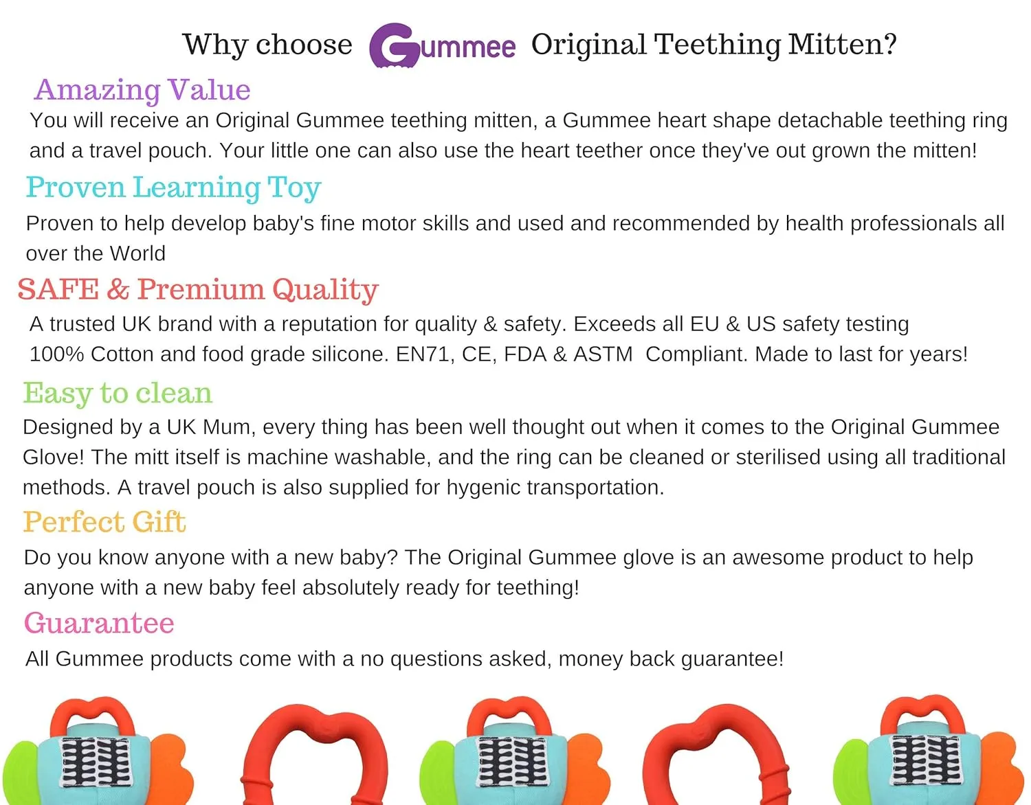 Glove Baby Teething Mitten 6 Months   Premium Quality Detachable Teether Ring and Travel Bag - Turquoise - Undroppable - Soothe Babies Painful Gums Naturally