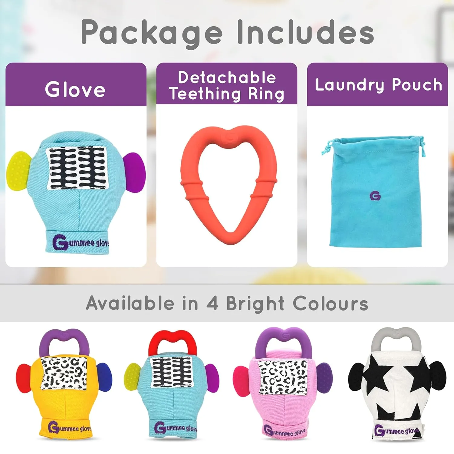 Glove Baby Teething Mitten 6 Months   Premium Quality Detachable Teether Ring and Travel Bag - Turquoise - Undroppable - Soothe Babies Painful Gums Naturally