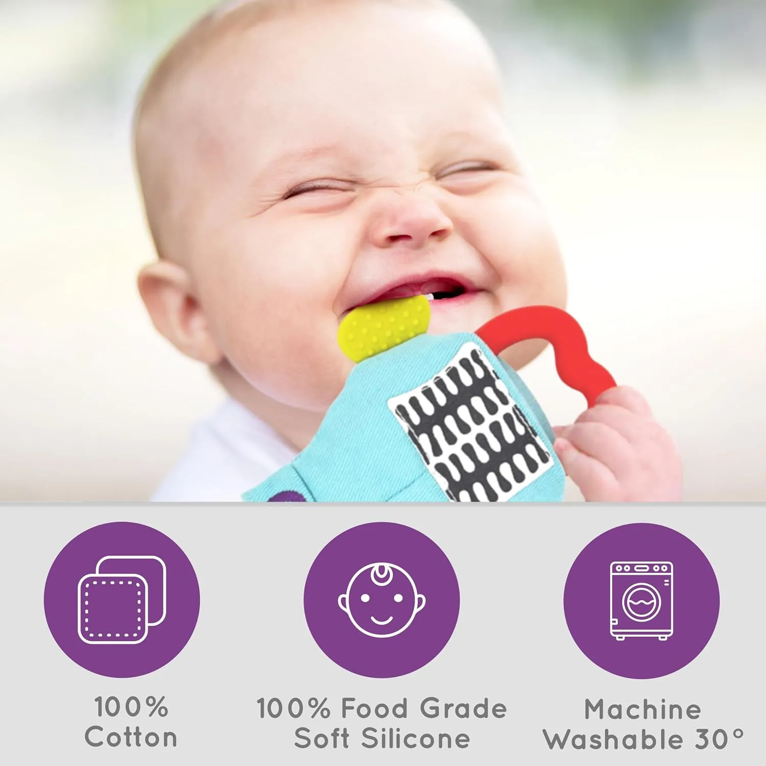 Glove Baby Teething Mitten 6 Months   Premium Quality Detachable Teether Ring and Travel Bag - Turquoise - Undroppable - Soothe Babies Painful Gums Naturally