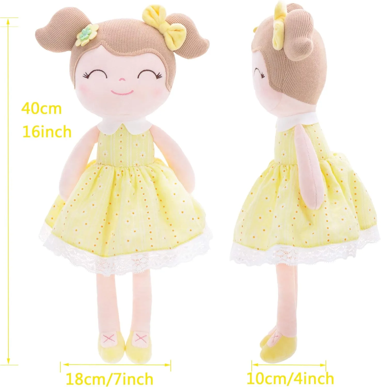 Gloveleya Baby Doll Baby Girl Gifts Plush Snuggle Dolls Soft Toys Yellow 16"