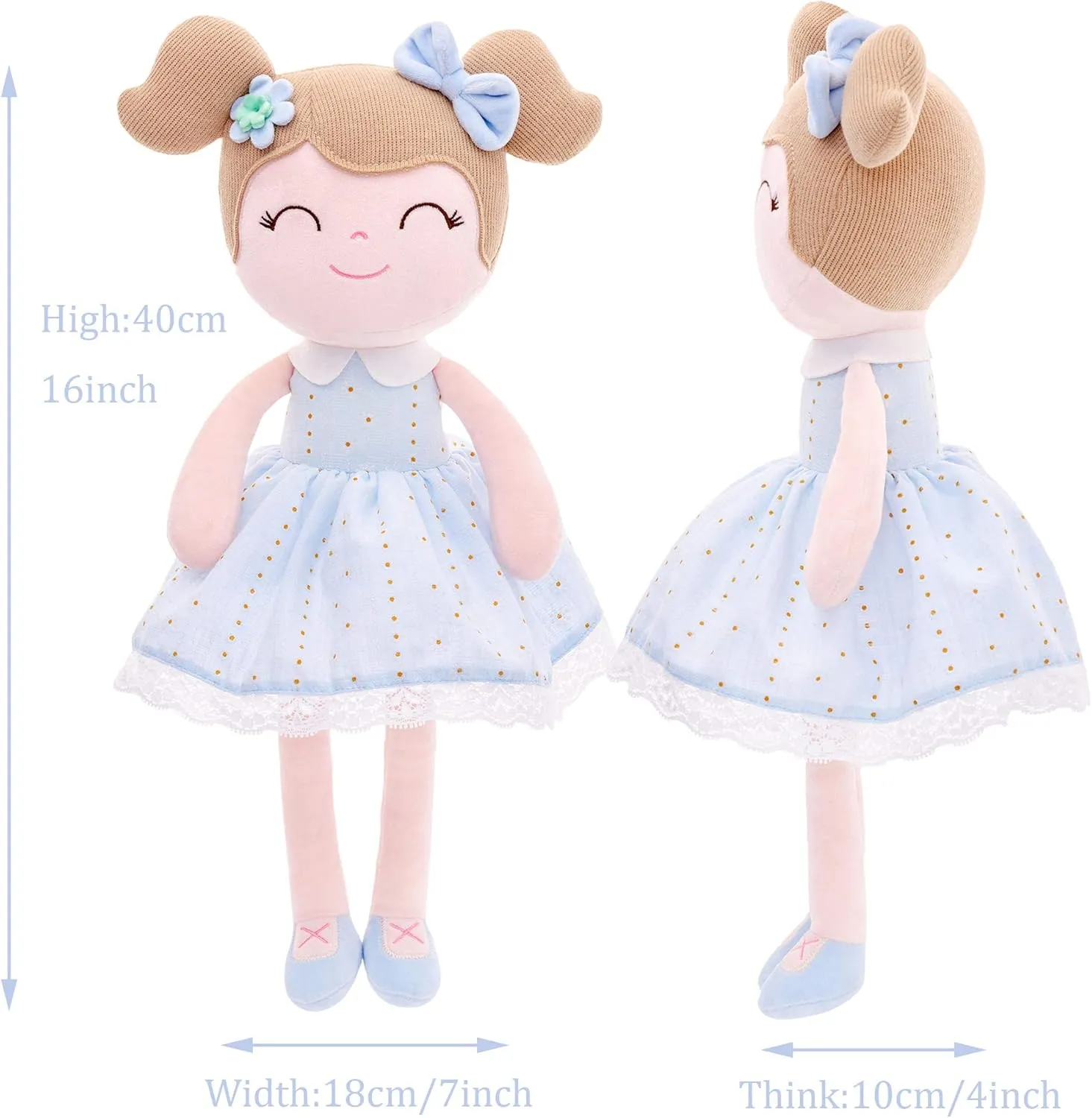 Gloveleya Baby Doll Girl Gifts Cloth Dolls Plush Toy Light Blue 16 Inches with Gift Box